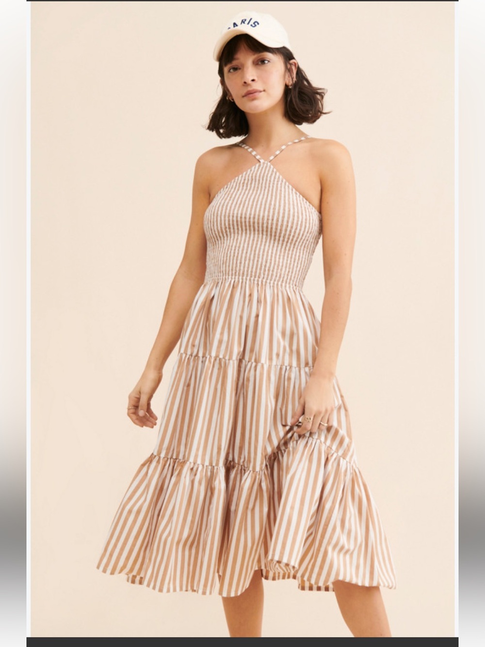 NWT retail $229 size 4 #Lusana,#Arlen. “Midi Stripe Halter Dress”.